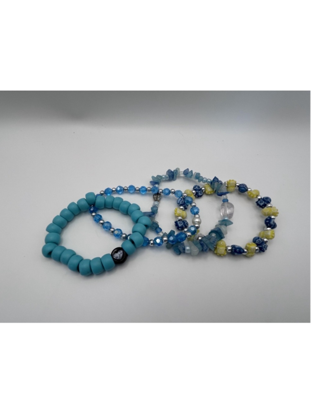 Bracelet Set Blue Glass Beaded Stretch 4 Piece Boho Stack Jewelry 7 In - Picture 2 of 8